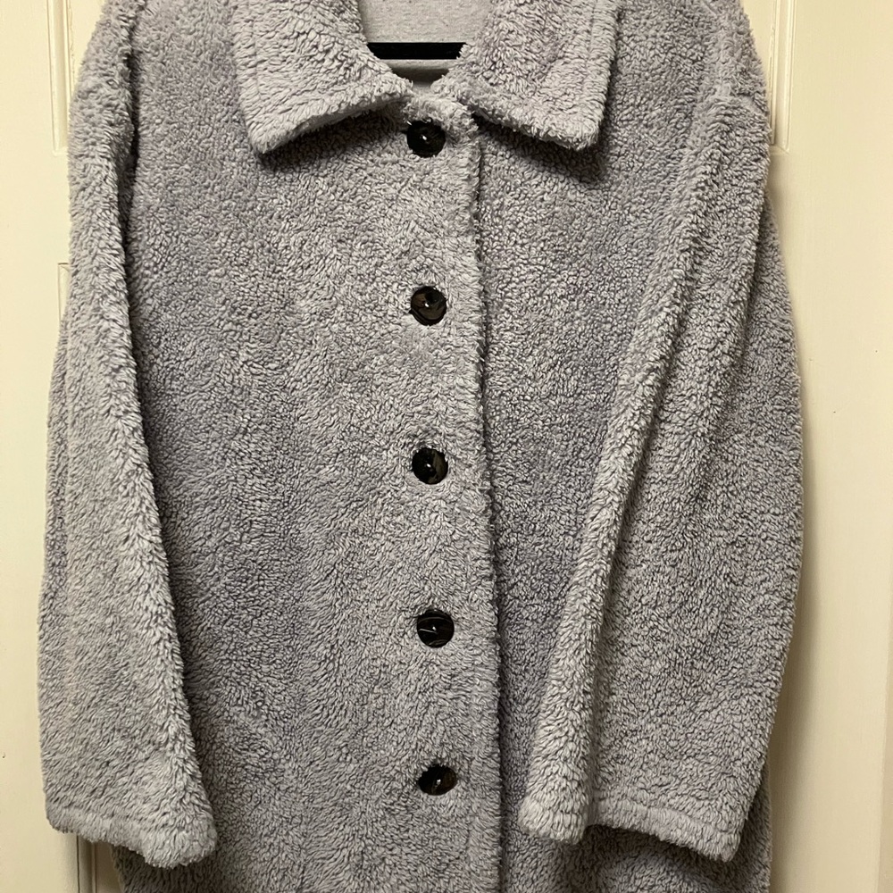 Cozy Women's Gray Faux-Sherpa Button Coat by Color Me Cotton